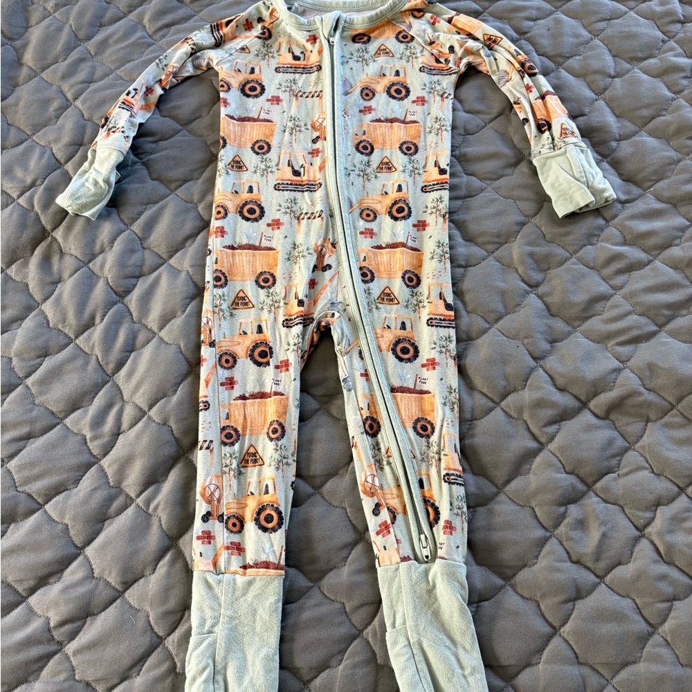 Construction Print Kids One Piece Bamboo Pajamas - Blake + Rae “Go Green” Footie